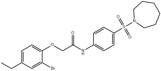 N-[4-(1-azepanylsulfonyl)phenyl]-2-(2-bromo-4-ethylphenoxy)acetamide Struktur