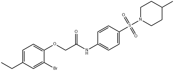 2-(2-bromo-4-ethylphenoxy)-N-{4-[(4-methyl-1-piperidinyl)sulfonyl]phenyl}acetamide Struktur