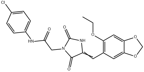 N-(4-chlorophenyl)-2-{4-[(6-ethoxy-1,3-benzodioxol-5-yl)methylene]-2,5-dioxo-1-imidazolidinyl}acetamide Struktur