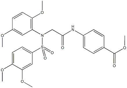 methyl 4-[({[(3,4-dimethoxyphenyl)sulfonyl]-2,5-dimethoxyanilino}acetyl)amino]benzoate Struktur