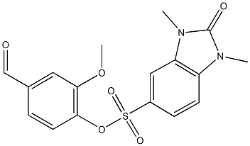 4-formyl-2-methoxyphenyl 1,3-dimethyl-2-oxo-2,3-dihydro-1H-benzimidazole-5-sulfonate Struktur