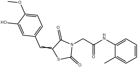 2-[5-(3-hydroxy-4-methoxybenzylidene)-2,4-dioxo-1,3-thiazolidin-3-yl]-N-(2-methylphenyl)acetamide Struktur