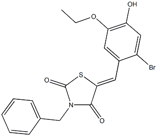 3-benzyl-5-(2-bromo-5-ethoxy-4-hydroxybenzylidene)-1,3-thiazolidine-2,4-dione Struktur