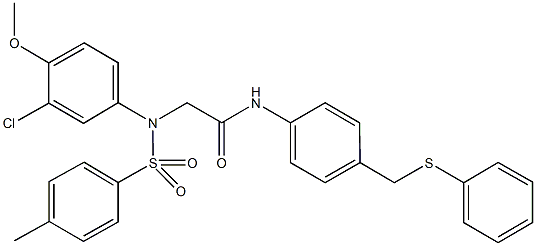 2-{3-chloro-4-methoxy[(4-methylphenyl)sulfonyl]anilino}-N-{4-[(phenylsulfanyl)methyl]phenyl}acetamide Struktur