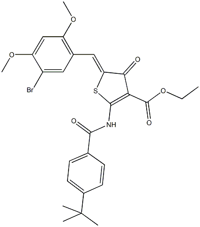 ethyl 5-(5-bromo-2,4-dimethoxybenzylidene)-2-[(4-tert-butylbenzoyl)amino]-4-oxo-4,5-dihydro-3-thiophenecarboxylate Struktur