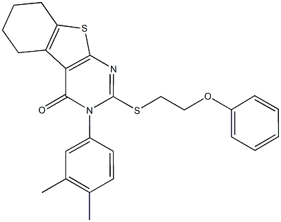 3-(3,4-dimethylphenyl)-2-[(2-phenoxyethyl)sulfanyl]-5,6,7,8-tetrahydro[1]benzothieno[2,3-d]pyrimidin-4(3H)-one Struktur