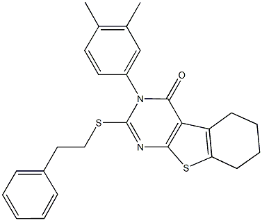 3-(3,4-dimethylphenyl)-2-[(2-phenylethyl)sulfanyl]-5,6,7,8-tetrahydro[1]benzothieno[2,3-d]pyrimidin-4(3H)-one Struktur