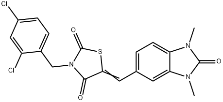 3-(2,4-dichlorobenzyl)-5-[(1,3-dimethyl-2-oxo-2,3-dihydro-1H-benzimidazol-5-yl)methylene]-1,3-thiazolidine-2,4-dione Struktur