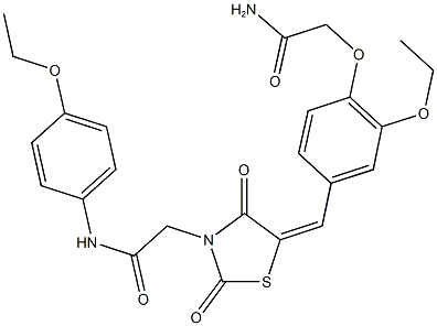 2-{5-[4-(2-amino-2-oxoethoxy)-3-ethoxybenzylidene]-2,4-dioxo-1,3-thiazolidin-3-yl}-N-(4-ethoxyphenyl)acetamide Struktur