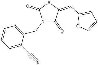 2-{[5-(2-furylmethylene)-2,4-dioxo-1,3-thiazolidin-3-yl]methyl}benzonitrile Struktur