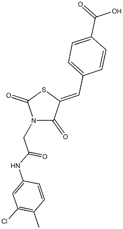 4-({3-[2-(3-chloro-4-methylanilino)-2-oxoethyl]-2,4-dioxo-1,3-thiazolidin-5-ylidene}methyl)benzoic acid Struktur