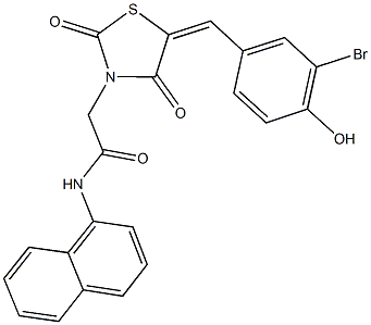 2-[5-(3-bromo-4-hydroxybenzylidene)-2,4-dioxo-1,3-thiazolidin-3-yl]-N-(1-naphthyl)acetamide Struktur