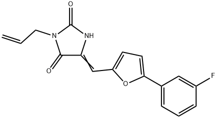 3-allyl-5-{[5-(3-fluorophenyl)-2-furyl]methylene}-2,4-imidazolidinedione Struktur