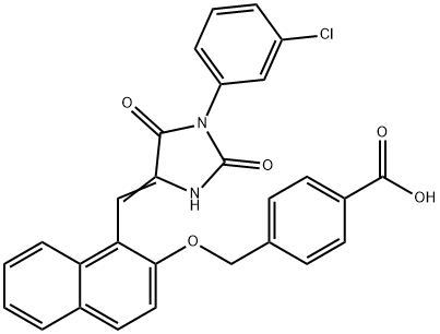 4-{[(1-{[1-(3-chlorophenyl)-2,5-dioxo-4-imidazolidinylidene]methyl}-2-naphthyl)oxy]methyl}benzoic acid Struktur