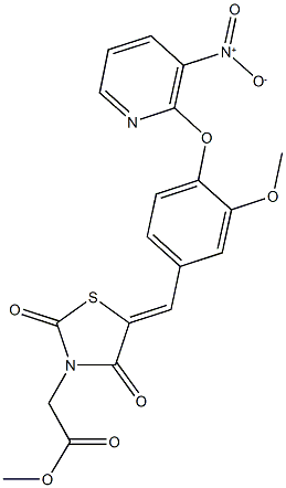 methyl {5-[4-({3-nitro-2-pyridinyl}oxy)-3-methoxybenzylidene]-2,4-dioxo-1,3-thiazolidin-3-yl}acetate Struktur