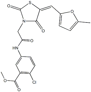 methyl 2-chloro-5-[({5-[(5-methyl-2-furyl)methylene]-2,4-dioxo-1,3-thiazolidin-3-yl}acetyl)amino]benzoate Struktur