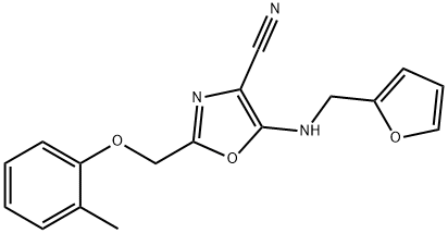 5-[(2-furylmethyl)amino]-2-[(2-methylphenoxy)methyl]-1,3-oxazole-4-carbonitrile Struktur