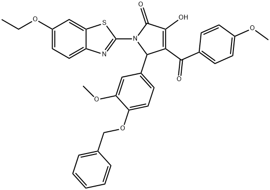 5-[4-(benzyloxy)-3-methoxyphenyl]-1-(6-ethoxy-1,3-benzothiazol-2-yl)-3-hydroxy-4-(4-methoxybenzoyl)-1,5-dihydro-2H-pyrrol-2-one Struktur