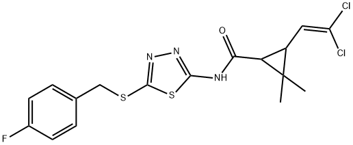 3-(2,2-dichlorovinyl)-N-{5-[(4-fluorobenzyl)sulfanyl]-1,3,4-thiadiazol-2-yl}-2,2-dimethylcyclopropanecarboxamide Struktur