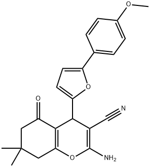 2-amino-4-[5-(4-methoxyphenyl)-2-furyl]-7,7-dimethyl-5-oxo-5,6,7,8-tetrahydro-4H-chromene-3-carbonitrile Struktur