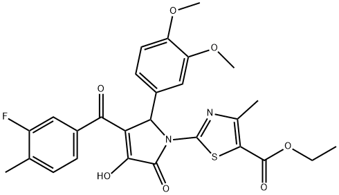 ethyl 2-[2-(3,4-dimethoxyphenyl)-3-(3-fluoro-4-methylbenzoyl)-4-hydroxy-5-oxo-2,5-dihydro-1H-pyrrol-1-yl]-4-methyl-1,3-thiazole-5-carboxylate Struktur