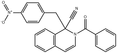 2-benzoyl-1-{4-nitrobenzyl}-1,2-dihydro-1-isoquinolinecarbonitrile Struktur