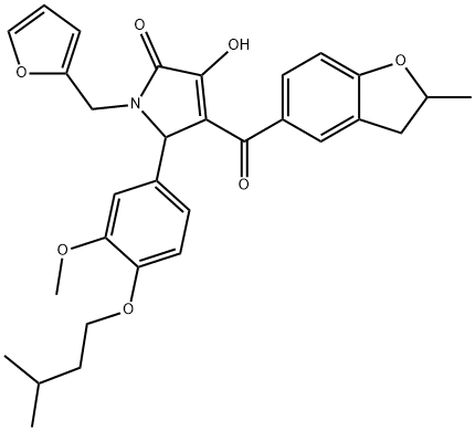 1-(2-furylmethyl)-3-hydroxy-5-[4-(isopentyloxy)-3-methoxyphenyl]-4-[(2-methyl-2,3-dihydro-1-benzofuran-5-yl)carbonyl]-1,5-dihydro-2H-pyrrol-2-one Struktur