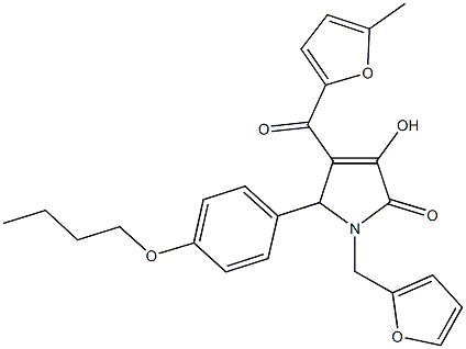 5-(4-butoxyphenyl)-1-(2-furylmethyl)-3-hydroxy-4-(5-methyl-2-furoyl)-1,5-dihydro-2H-pyrrol-2-one Struktur