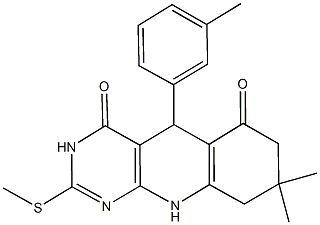 8,8-dimethyl-5-(3-methylphenyl)-2-(methylsulfanyl)-5,8,9,10-tetrahydropyrimido[4,5-b]quinoline-4,6(3H,7H)-dione Struktur