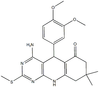 4-amino-5-(3,4-dimethoxyphenyl)-8,8-dimethyl-2-(methylsulfanyl)-5,8,9,10-tetrahydropyrimido[4,5-b]quinolin-6(7H)-one Struktur