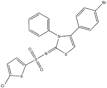 N-(4-(4-bromophenyl)-3-phenyl-1,3-thiazol-2(3H)-ylidene)-5-chloro-2-thiophenesulfonamide Struktur