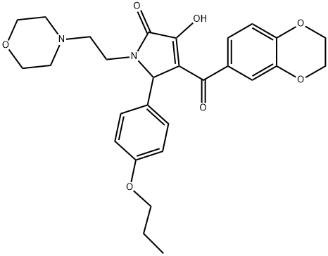 4-(2,3-dihydro-1,4-benzodioxin-6-ylcarbonyl)-3-hydroxy-1-[2-(4-morpholinyl)ethyl]-5-(4-propoxyphenyl)-1,5-dihydro-2H-pyrrol-2-one Struktur