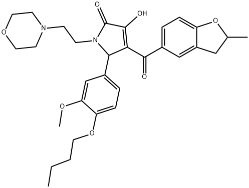 5-(4-butoxy-3-methoxyphenyl)-3-hydroxy-4-[(2-methyl-2,3-dihydro-1-benzofuran-5-yl)carbonyl]-1-[2-(4-morpholinyl)ethyl]-1,5-dihydro-2H-pyrrol-2-one Struktur