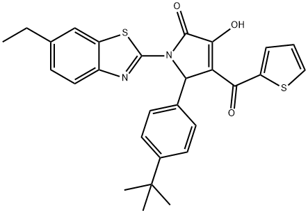 5-(4-tert-butylphenyl)-1-(6-ethyl-1,3-benzothiazol-2-yl)-3-hydroxy-4-(2-thienylcarbonyl)-1,5-dihydro-2H-pyrrol-2-one Struktur