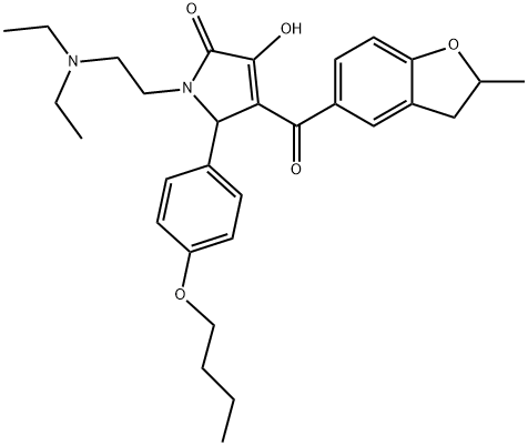 5-(4-butoxyphenyl)-1-[2-(diethylamino)ethyl]-3-hydroxy-4-[(2-methyl-2,3-dihydro-1-benzofuran-5-yl)carbonyl]-1,5-dihydro-2H-pyrrol-2-one Struktur