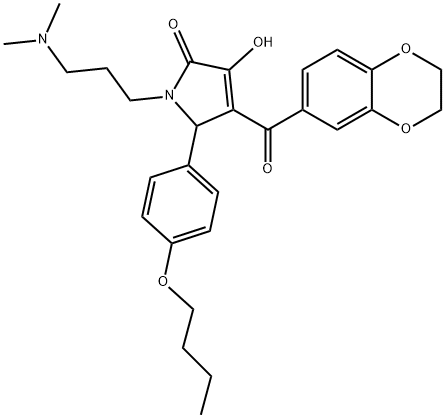 5-(4-butoxyphenyl)-4-(2,3-dihydro-1,4-benzodioxin-6-ylcarbonyl)-1-[3-(dimethylamino)propyl]-3-hydroxy-1,5-dihydro-2H-pyrrol-2-one Struktur