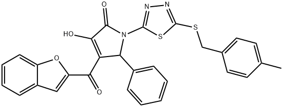 4-(1-benzofuran-2-ylcarbonyl)-3-hydroxy-1-{5-[(4-methylbenzyl)sulfanyl]-1,3,4-thiadiazol-2-yl}-5-phenyl-1,5-dihydro-2H-pyrrol-2-one Struktur