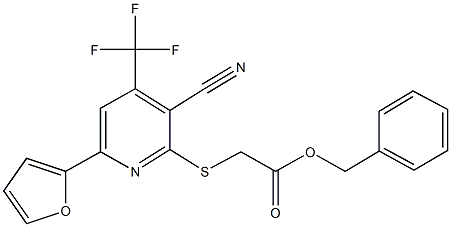 benzyl {[3-cyano-6-(2-furyl)-4-(trifluoromethyl)pyridin-2-yl]sulfanyl}acetate Struktur