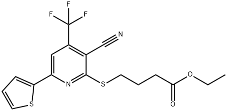 ethyl 4-{[3-cyano-6-(2-thienyl)-4-(trifluoromethyl)-2-pyridinyl]sulfanyl}butanoate Struktur