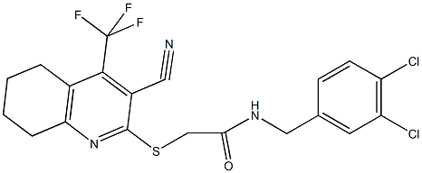 2-{[3-cyano-4-(trifluoromethyl)-5,6,7,8-tetrahydroquinolin-2-yl]sulfanyl}-N-(3,4-dichlorobenzyl)acetamide Struktur