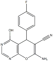 7-amino-5-(4-fluorophenyl)-4-hydroxy-5H-pyrano[2,3-d]pyrimidine-6-carbonitrile Struktur