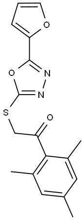 2-{[5-(2-furyl)-1,3,4-oxadiazol-2-yl]sulfanyl}-1-mesitylethanone Struktur