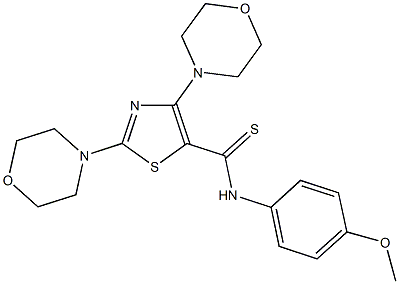 N-(4-methoxyphenyl)-2,4-di(4-morpholinyl)-1,3-thiazole-5-carbothioamide Struktur