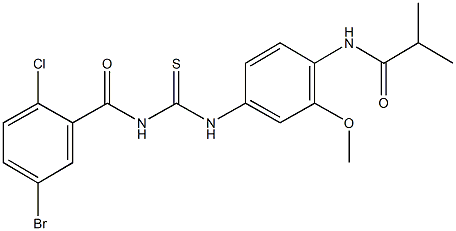 N-[4-({[(5-bromo-2-chlorobenzoyl)amino]carbothioyl}amino)-2-methoxyphenyl]-2-methylpropanamide Struktur