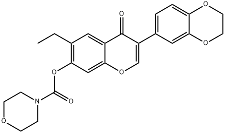 3-(2,3-dihydro-1,4-benzodioxin-6-yl)-6-ethyl-4-oxo-4H-chromen-7-yl 4-morpholinecarboxylate Struktur