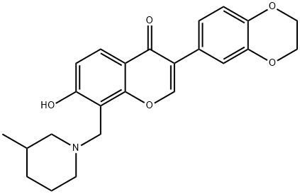 3-(2,3-dihydro-1,4-benzodioxin-6-yl)-7-hydroxy-8-[(3-methyl-1-piperidinyl)methyl]-4H-chromen-4-one Struktur