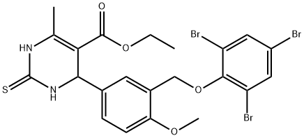 ethyl 4-{4-methoxy-3-[(2,4,6-tribromophenoxy)methyl]phenyl}-6-methyl-2-thioxo-1,2,3,4-tetrahydro-5-pyrimidinecarboxylate Struktur