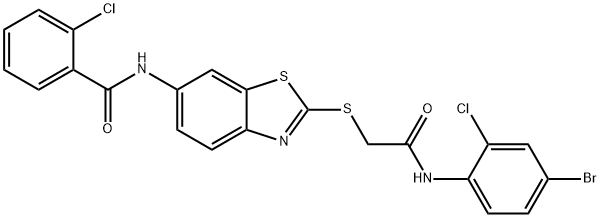 N-(2-{[2-(4-bromo-2-chloroanilino)-2-oxoethyl]sulfanyl}-1,3-benzothiazol-6-yl)-2-chlorobenzamide Struktur