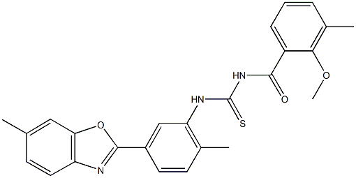 N-(2-methoxy-3-methylbenzoyl)-N'-[2-methyl-5-(6-methyl-1,3-benzoxazol-2-yl)phenyl]thiourea Struktur