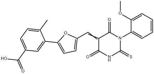 3-{5-[(1-(2-methoxyphenyl)-4,6-dioxo-2-thioxotetrahydro-5(2H)-pyrimidinylidene)methyl]-2-furyl}-4-methylbenzoic acid Struktur